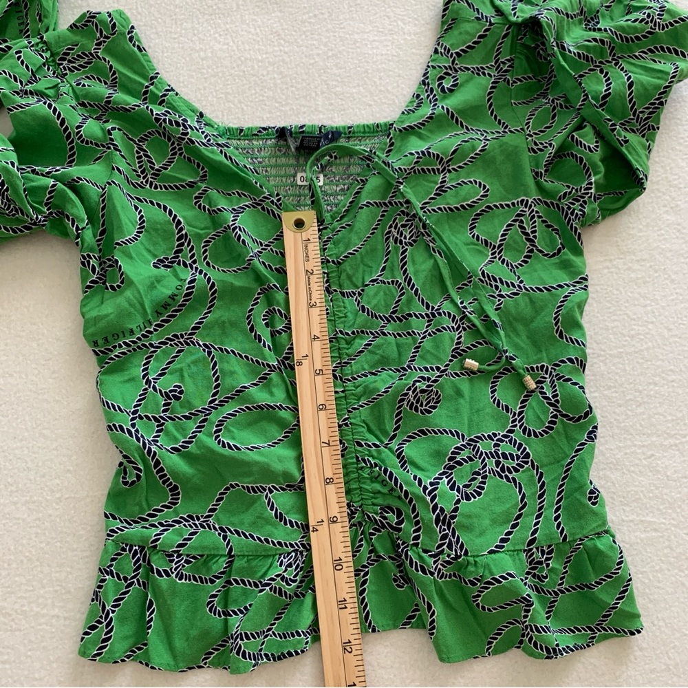 Tommy Hilfiger Top Women's Long Sleeve V Neck Smocked Back Crop‎ Green Size S - Picture 10 of 16
